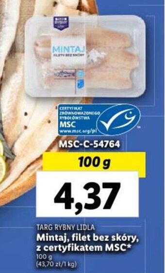 Lidl TARG RYBNY LIDLA Mintaj, filet bez skóry, z certyfikatem MSC 100 g oferta