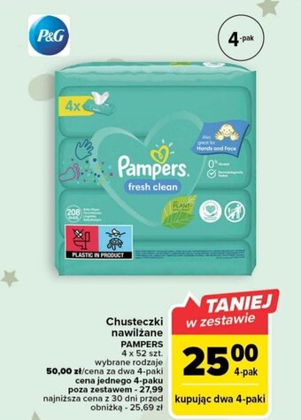 Carrefour Chusteczki nawilżane PAMPERS 4 x 52 szt. oferta