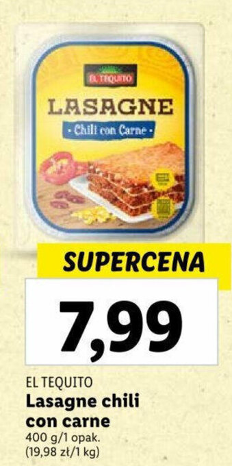 Lidl EL TEQUITO Lasagne chili con carne 400 g oferta