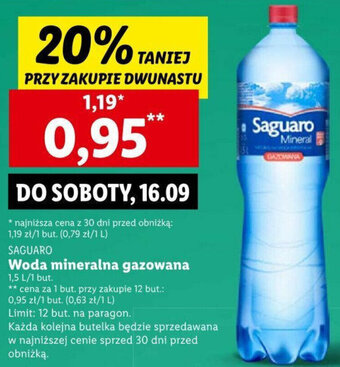 Lidl SAGUARO Woda mineralna gazowana 1,5l oferta