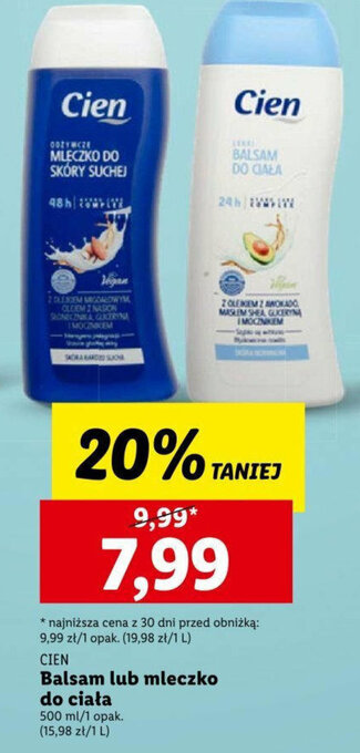 Lidl CIEN Balsam lub mleczko do ciała  500ml oferta