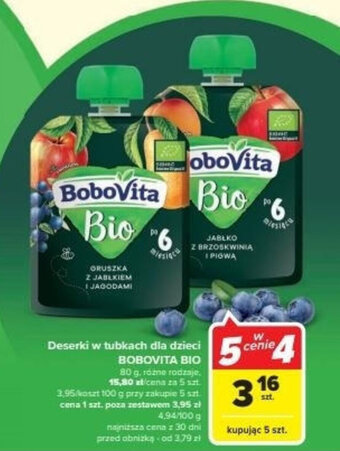 Carrefour Deserki w tubkach dla dzieci BOBOVITA BIO 80 g oferta