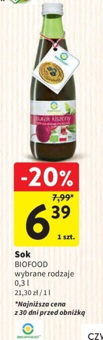 Intermarche Sok BIOFOOD 0,3l oferta