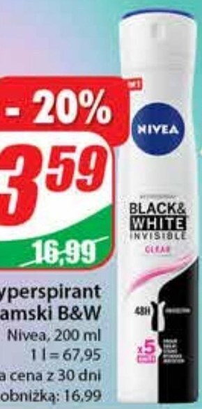 Dino Nivea black&white invisible clear antyperspirant w aerozolu 200 ml oferta