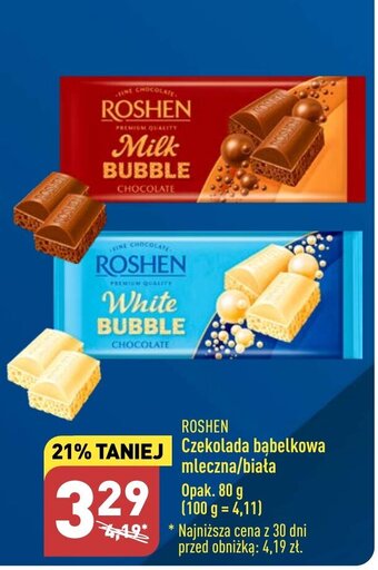 ALDI ROSHEN Czekolada bąbelkowa mleczna/biała Opak. 80 g oferta