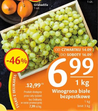 Delikatesy Centrum Winogrona białe bezpestkowe 1 kg oferta
