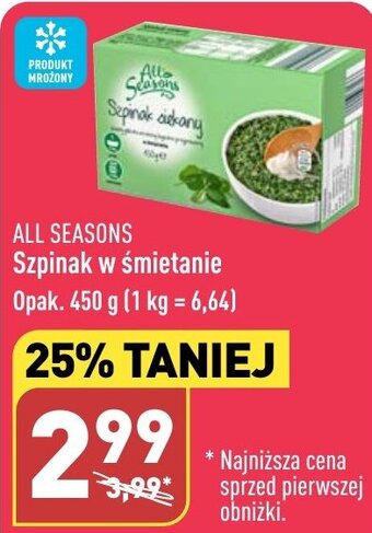 ALDI ALL SEASONS Szpinak w śmietanie 450 g oferta