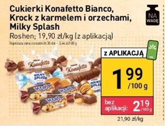 Stokrotka Cukierki Konafetto Bianco, Krock z karmelem i orzechami, Milky Splash Roshen 100 g oferta