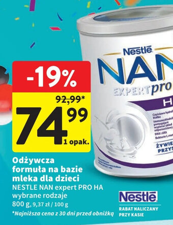 Intermarche Odżywcza formuła na bazie mleka dla dzieci NESTLE NAN 800 g oferta
