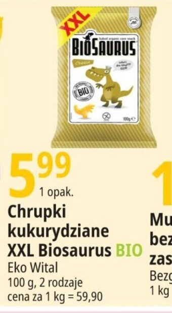 E.Leclerc Chrupki kukurydziane XXL Biosaurus BIO 100 g oferta