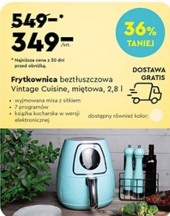 Biedronka Frytkownica beztłuszczowa Vintage Cuisine miętowa 2,8l oferta