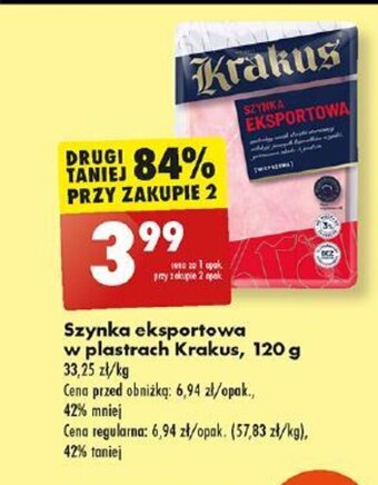 Biedronka Szynka eksportowa w plastrach Krakus, 120 g oferta