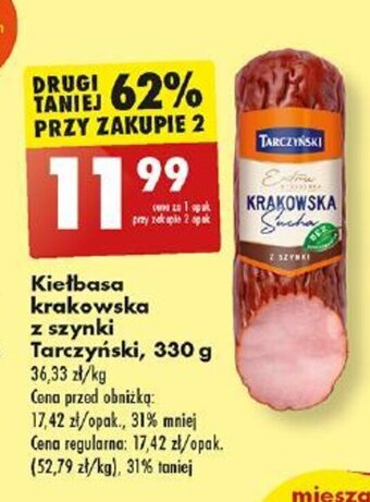 Biedronka Kiełbasa krakowska z szynki Tarczyński 330 g oferta