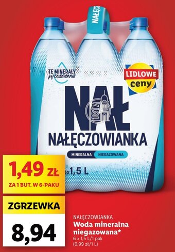 Lidl NAŁĘCZOWIANKA Woda mineralna niegazowana 6x1,5l oferta