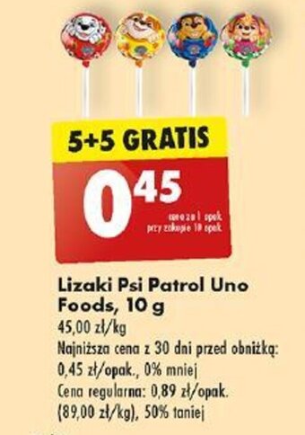 Biedronka Lizaki Psi Patrol Uno Foods, 10 g oferta