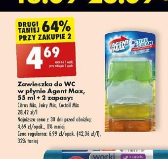 Biedronka Zawieszka do WC w płynie Agent Max, 55 ml + 2 zapasy oferta