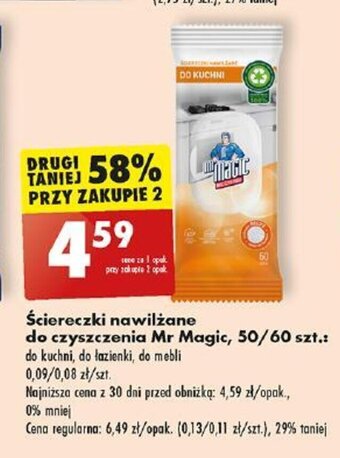 Biedronka Ściereczki nawilżane do czyszczenia Mr Magic, 50/60 szt. oferta