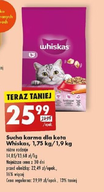Biedronka Sucha karma dla kota Whiskas, 1,75 kg/1,9 kg oferta