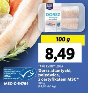 Lidl TARG RYBNY LIDLA Dorsz atlantycki, polędwica, z certyfikatem MSC 100 g oferta