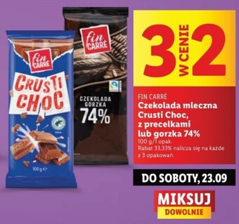 Lidl FIN CARRÉ Czekolada mleczna Crusti Choc, z precelkami lub gorzka 74% 100 g oferta