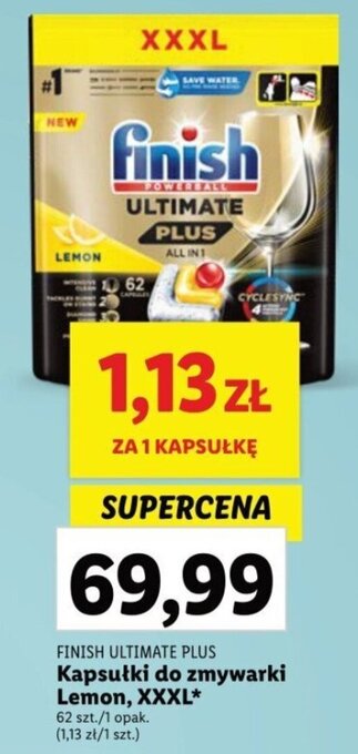 FINISH ULTIMATE PLUS Kapsułki do zmywarki Lemon, XXXL 62 szt.