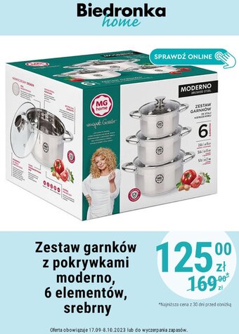 Biedronka Zestaw garnków z pokrywkami moderno, 6 elementów, srebrny oferta