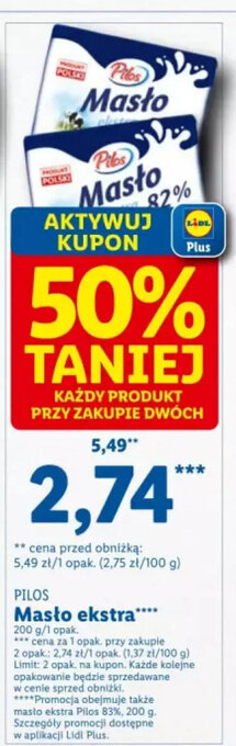 Lidl PILOS Masło ekstra 200 g oferta