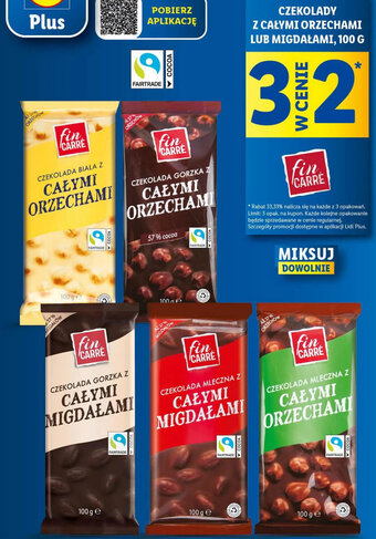Lidl CZEKOLADY Z CAŁYMI ORZECHAMI LUB MIGDAŁAMI, 100 G fin CARRÉ oferta