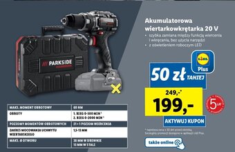 Lidl PARKSIDE Akumulatorowa wiertarkowkrętarka 20 V oferta