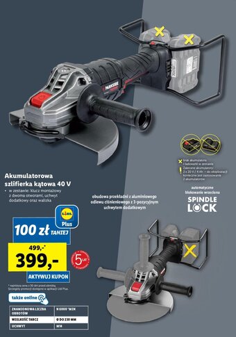 Lidl PARKSIDE Akumulatorowa szlifierka kątowa 40 V oferta