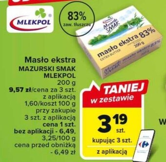Carrefour Market Masło ekstra MAZURSKI SMAK MLEKPOL 200 g oferta