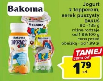 Carrefour Market Jogurt z topperem, serek puszysty BAKUS 90-135 g oferta