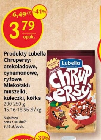 Delikatesy Centrum Produkty Lubella Chrupersy czekoladowe cynamonowe ryżowe Mlekołaki muszelki kuleczki kółka 200-250 g oferta
