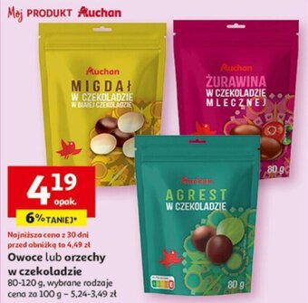 Auchan Owoce lub orzechy w czekoladzie 80-120 g oferta