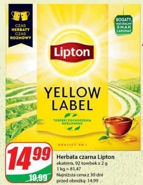 Dino Lipton yellow label herbata czarna 184 g (92 torebki) oferta