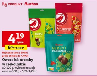 Auchan Owoce lub orzechy w czekoladzie 80-120 g oferta