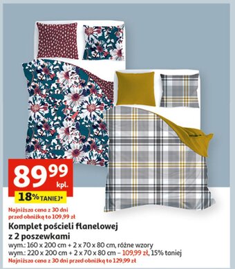 Auchan Komplet pościeli flanela 160 x 200 cm + 2 x 70 x 80 cm oferta