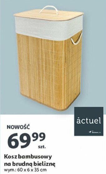 Auchan Kosz bambusowy na brudną bieliznę 60 x 6 x 35 cm oferta