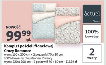 Auchan Komplet pościeli flanelowej crazy romance 160 x 200 cm + 2 x 70 x 80 cm oferta