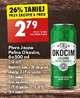 Biedronka Piwo Jasne Pełne Okocim 500ml oferta