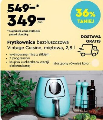Biedronka Frytkownica beztłuszczowa Vintage Cuisine miętowa 2,8l oferta