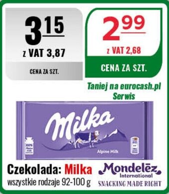 Eurocash Czekolada: Milka 92-100 g oferta