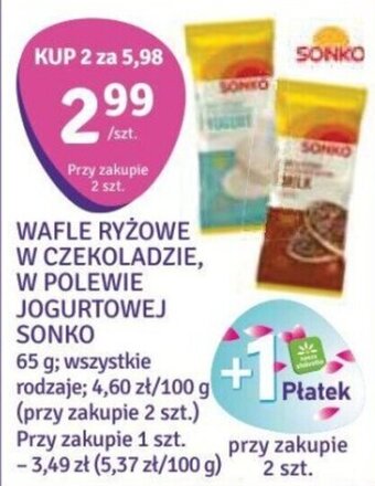 Stokrotka WAFLE RYŻOWE W CZEKOLADZIE W POLEWIE JOGURTOWEJ SONKO 65g oferta