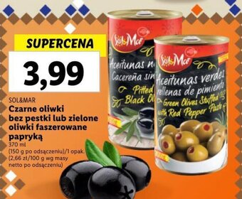 Lidl SOL&MAR Czarne oliwki bez pestki lub zielone oliwki faszerowane papryką 370 ml oferta