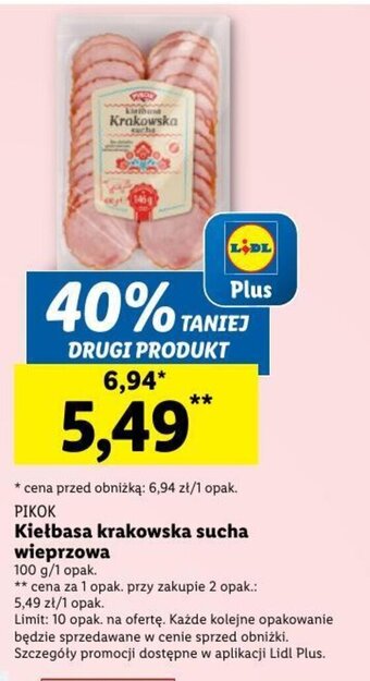Lidl PIKOK Kiełbasa krakowska sucha wieprzowa 100 g oferta