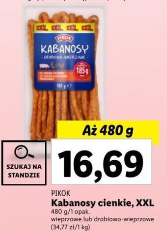 Lidl PIKOK Kabanosy cienkie, XXL 480 g oferta