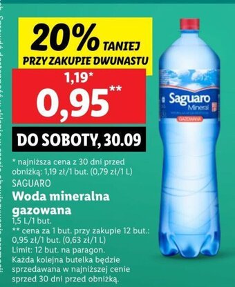Lidl SAGUARO Woda mineralna gazowana 1,5l oferta
