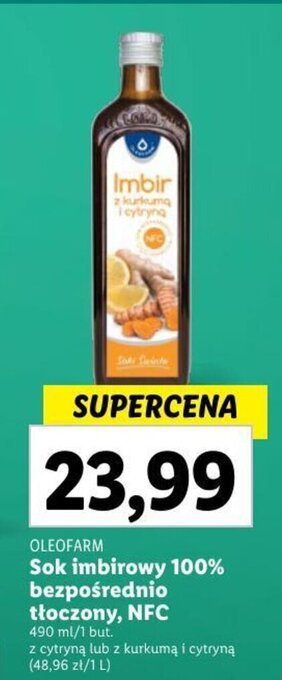 Lidl Sok imbirowy 100% bezpośrednio tłoczony NFC 490ml oferta