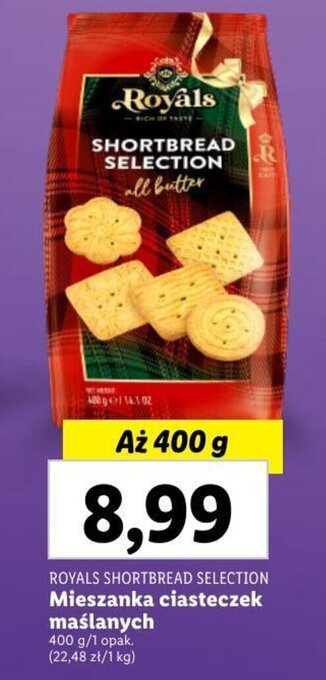 Lidl ROYALS SHORTBREAD SELECTION Mieszanka ciasteczek maślanych 400g oferta