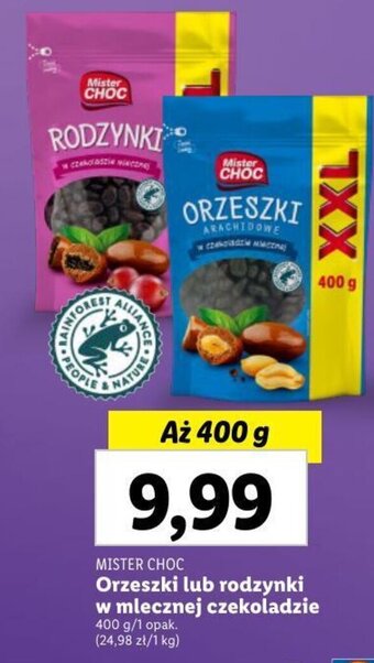 Lidl MISTER CHOC Orzeszki lub rodzynki w mlecznej czekoladzie 400g oferta